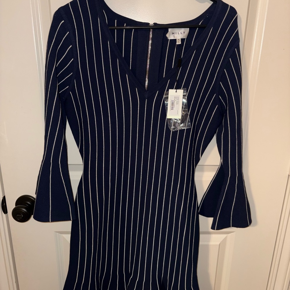 Milly Navy and White Long Sleeve Dress
